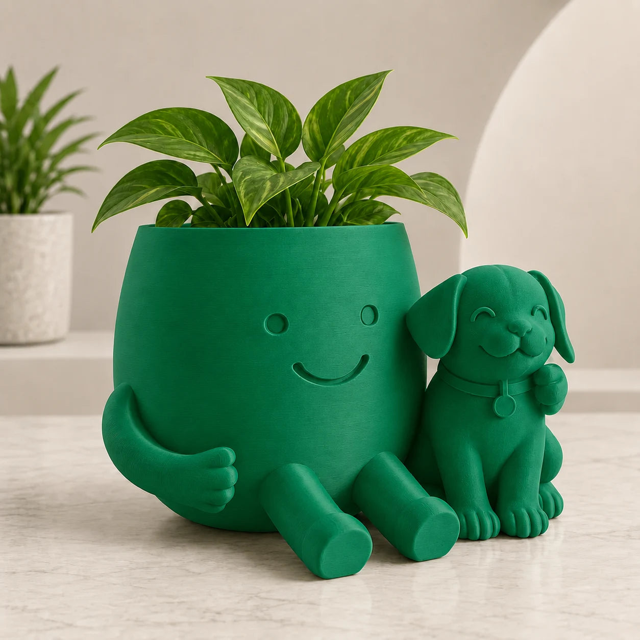 Cute Puppy Hug Planter | 3D Printed Desk Plant Pot for Succulents & Home Decor