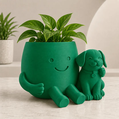 Cute Puppy Hug Planter | 3D Printed Desk Plant Pot for Succulents & Home Decor