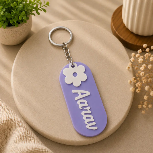 Personalized Flower Tag Name Keychain – Custom Script | Crivon3D