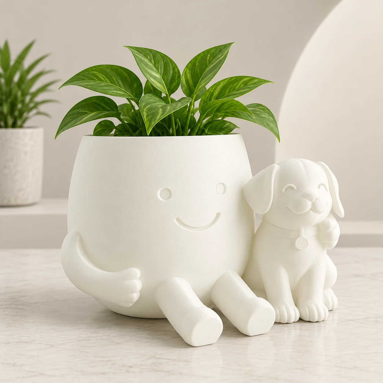 Cute Puppy Hug Planter | 3D Printed Desk Plant Pot for Succulents & Home Decor
