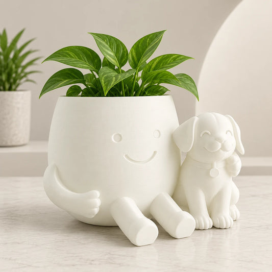 Cute Puppy Hug Planter | 3D Printed Desk Plant Pot for Succulents & Home Decor