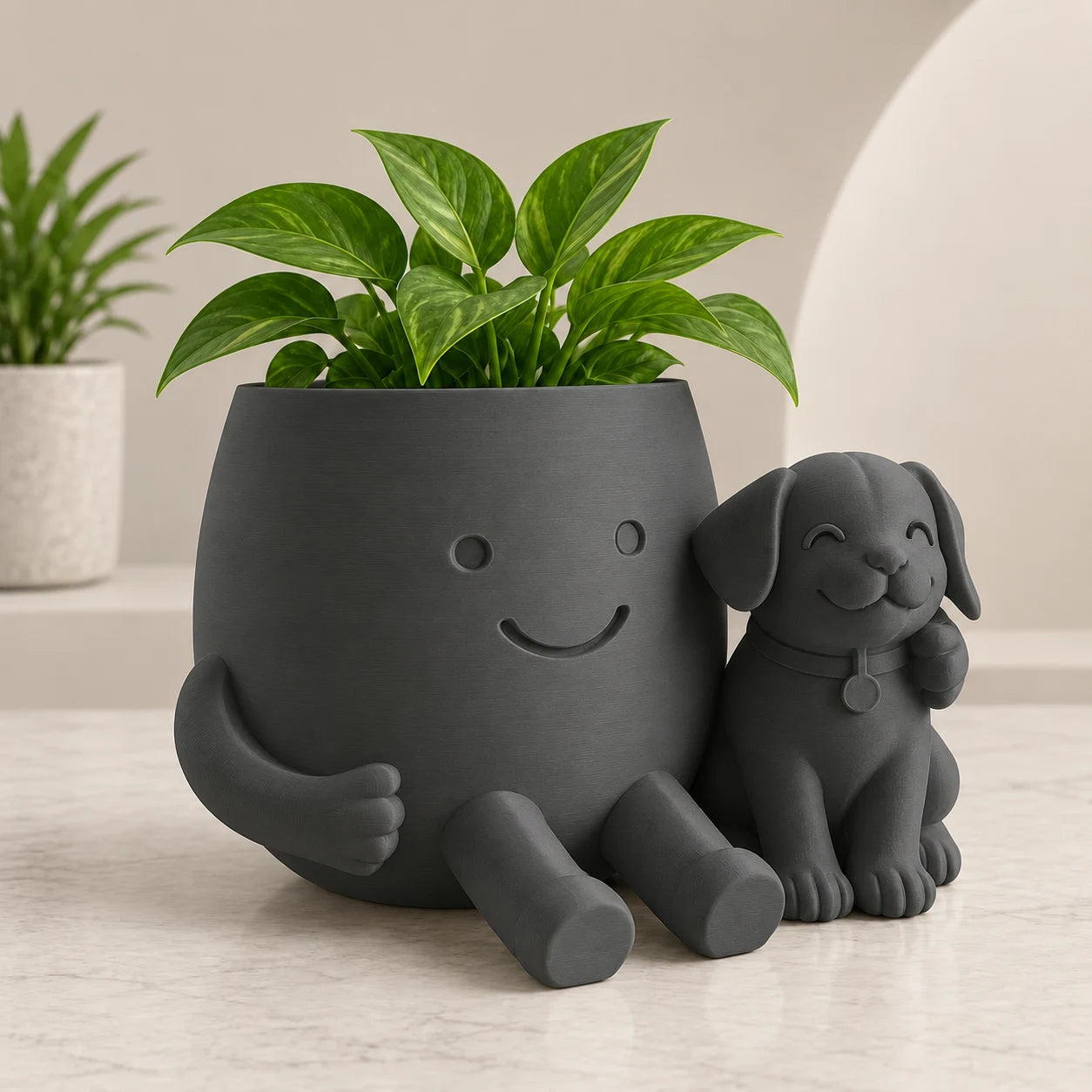 Cute Puppy Hug Planter | 3D Printed Desk Plant Pot for Succulents & Home Decor