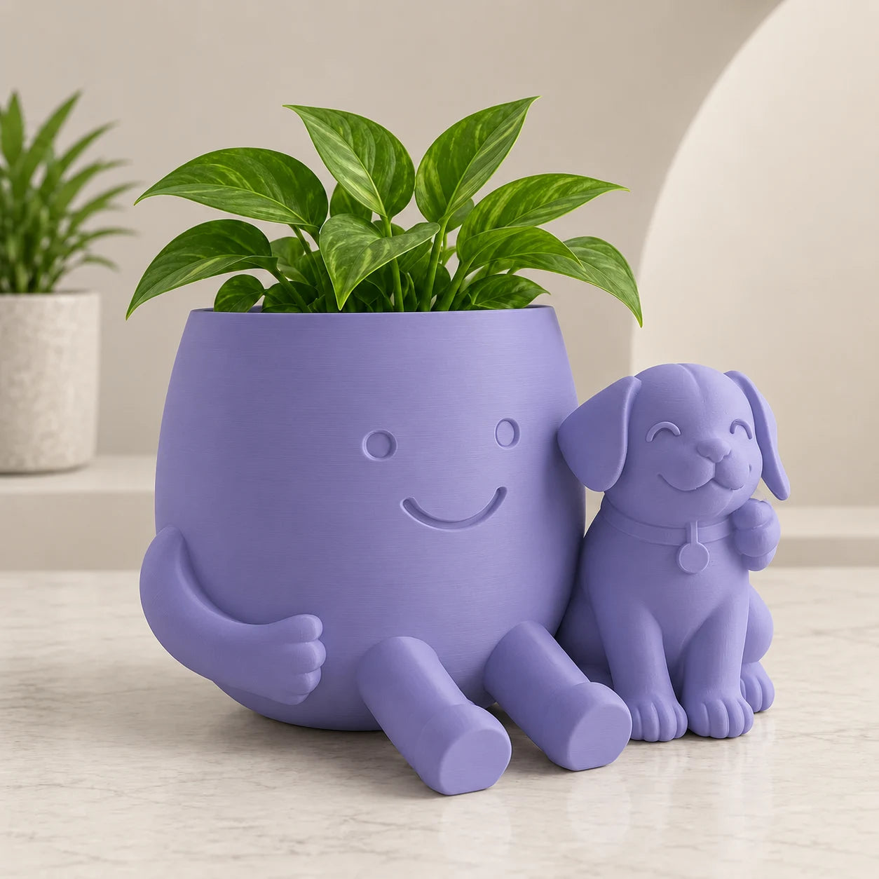 Cute Puppy Hug Planter | 3D Printed Desk Plant Pot for Succulents & Home Decor