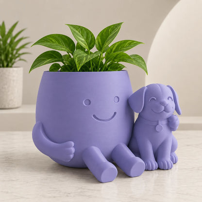 Cute Puppy Hug Planter | 3D Printed Desk Plant Pot for Succulents & Home Decor