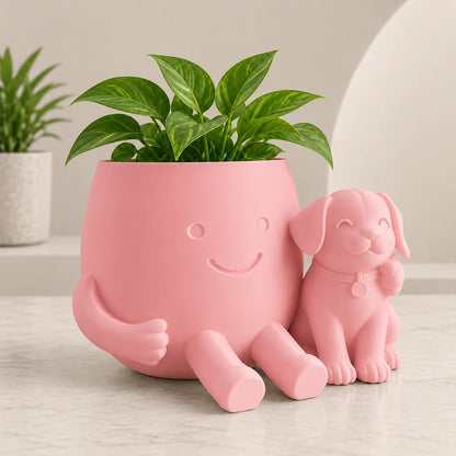 Cute Puppy Hug Planter | 3D Printed Desk Plant Pot for Succulents & Home Decor