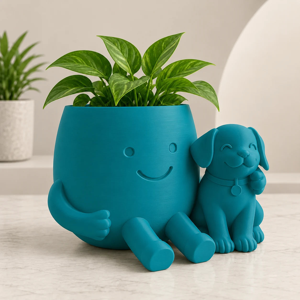 Cute Puppy Hug Planter | 3D Printed Desk Plant Pot for Succulents & Home Decor
