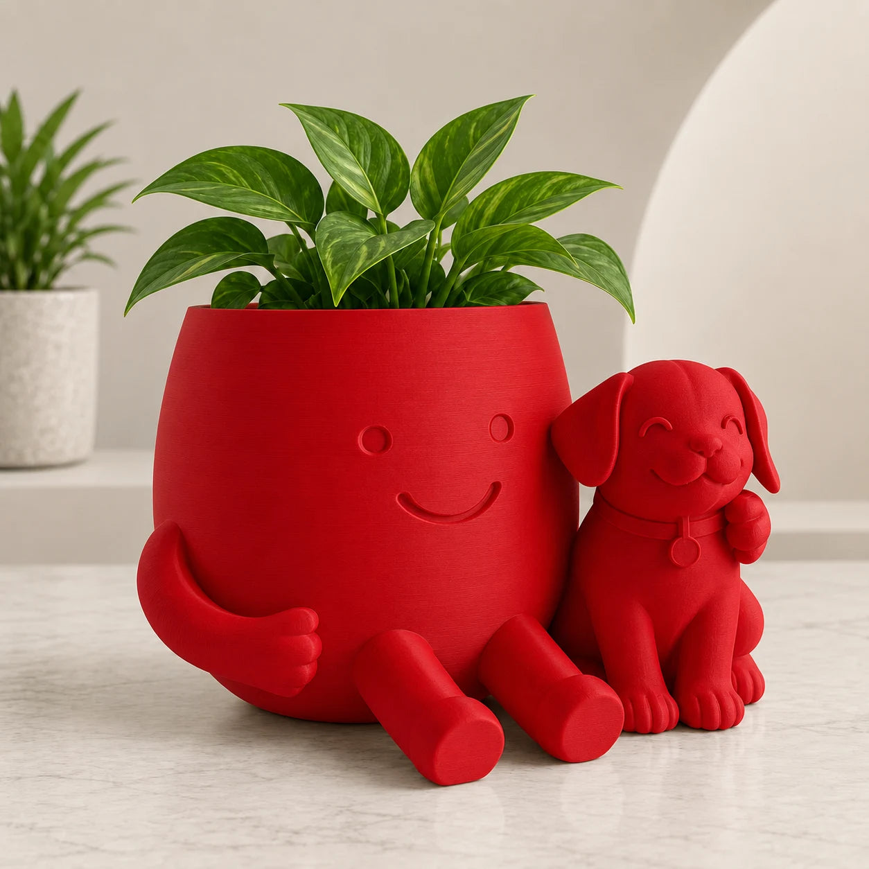 Cute Puppy Hug Planter | 3D Printed Desk Plant Pot for Succulents & Home Decor