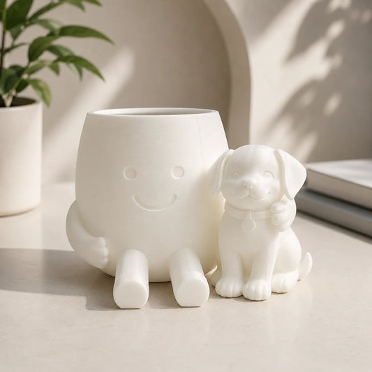 Cute Puppy Hug Planter | 3D Printed Desk Plant Pot for Succulents & Home Decor