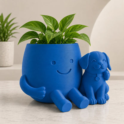 Cute Puppy Hug Planter | 3D Printed Desk Plant Pot for Succulents & Home Decor