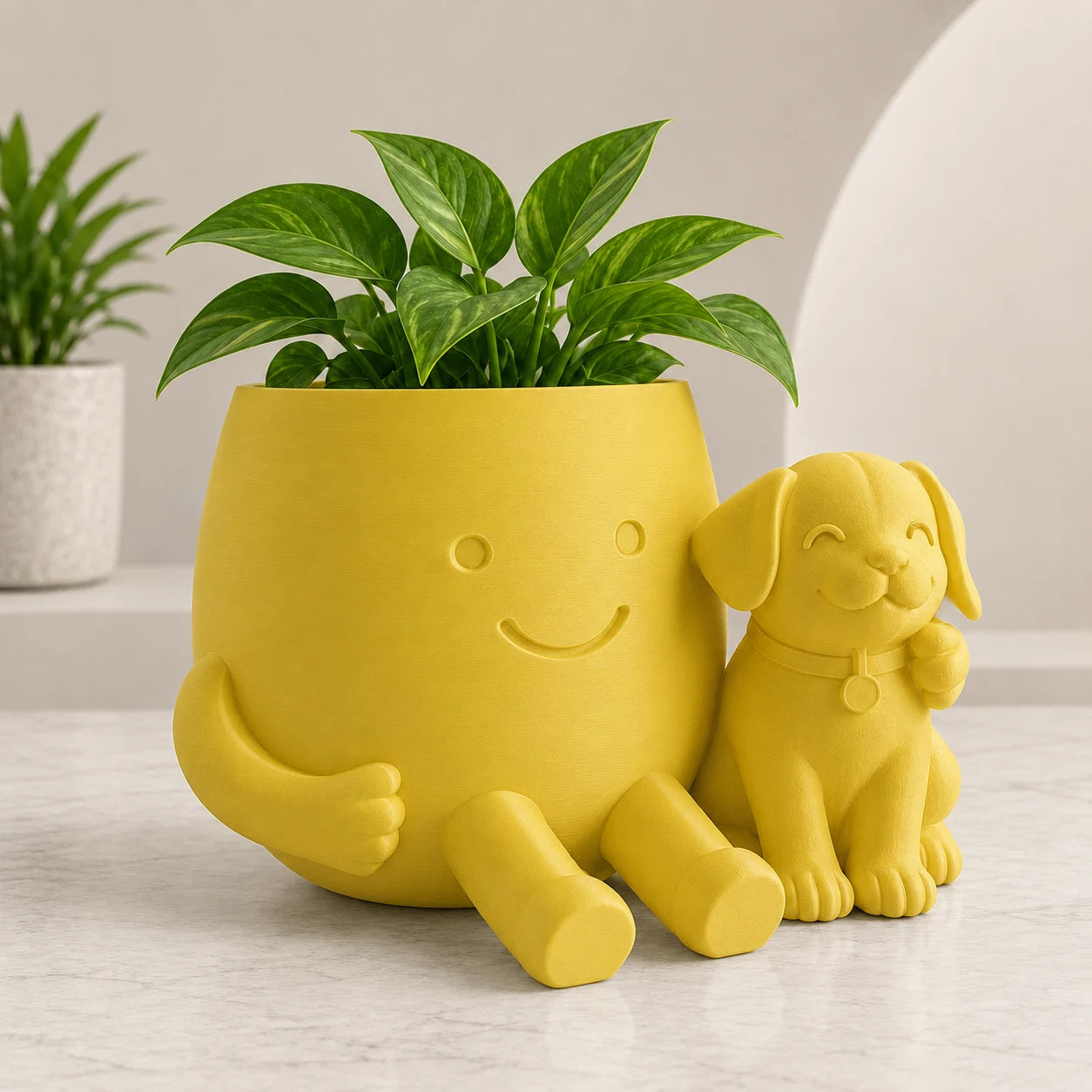 Cute Puppy Hug Planter | 3D Printed Desk Plant Pot for Succulents & Home Decor