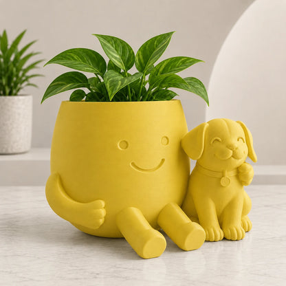 Cute Puppy Hug Planter | 3D Printed Desk Plant Pot for Succulents & Home Decor