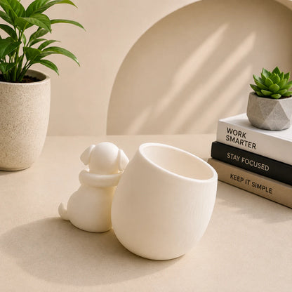 Cute Puppy Hug Planter | 3D Printed Desk Plant Pot for Succulents & Home Decor
