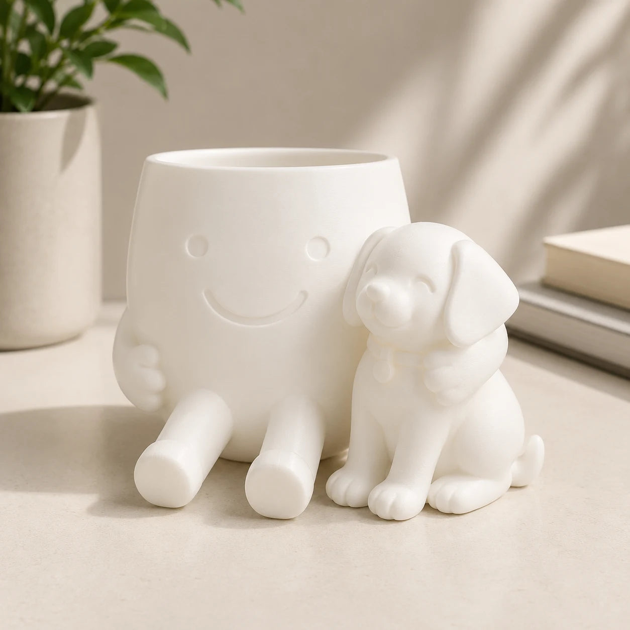 Cute Puppy Hug Planter | 3D Printed Desk Plant Pot for Succulents & Home Decor