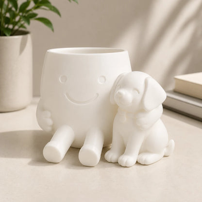 Cute Puppy Hug Planter | 3D Printed Desk Plant Pot for Succulents & Home Decor